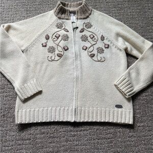 Northern Reflections Cream and Brown Cardigan with Embroidery